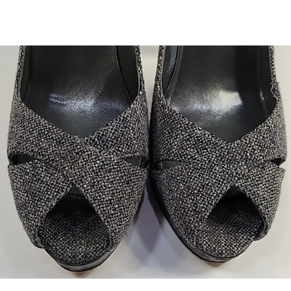 Stuart Weitzman Grey Tweed Peep Toe Stiletto Pumps Heels Size 8.5 - Picture 7 of 16